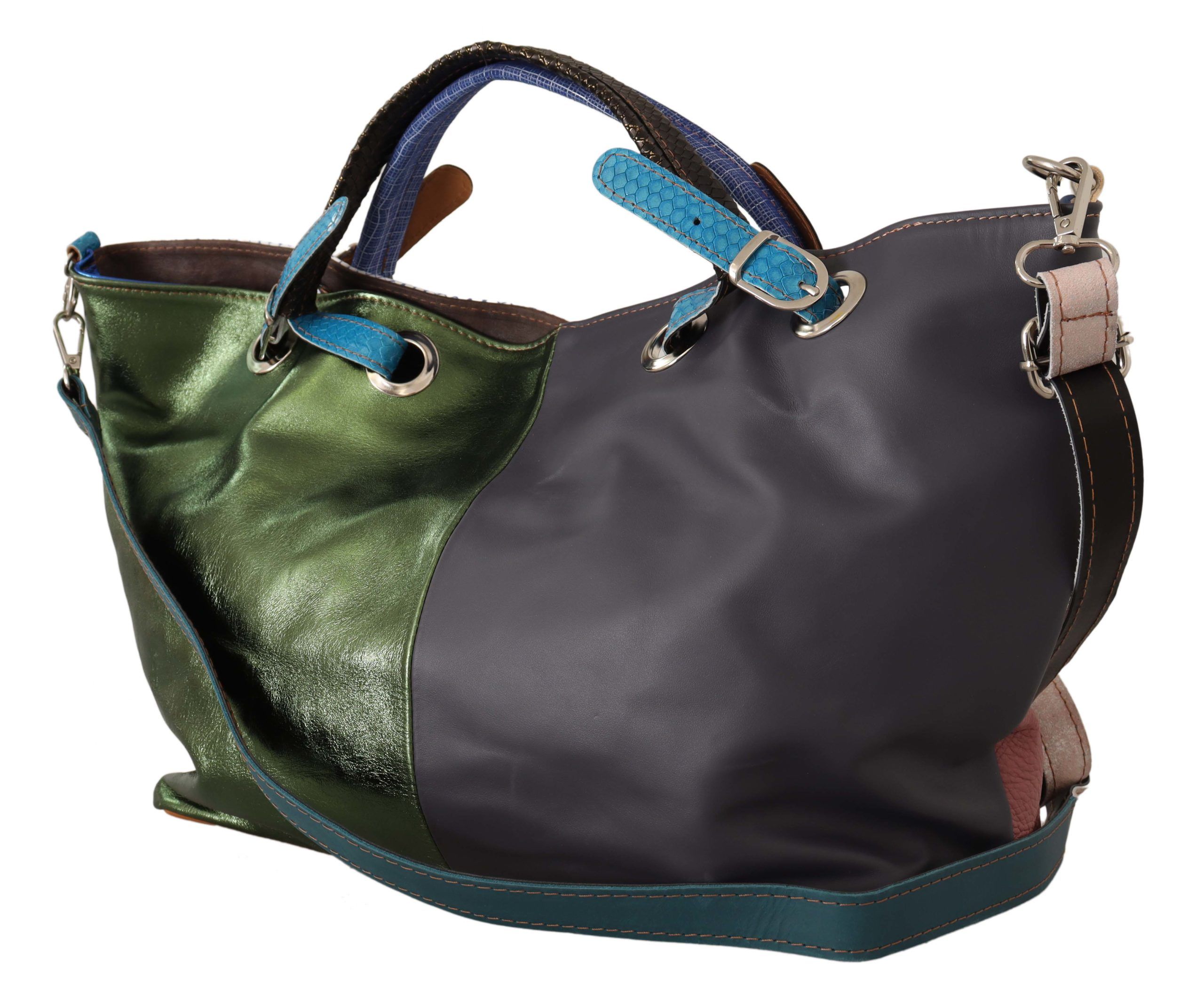 1585718.jpg Multicolor Leather Shoulder Tote Bag - Image 2