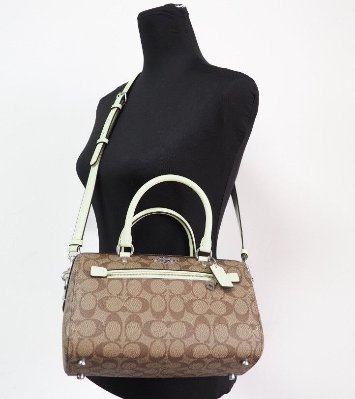 1586224.jpg Rowan Khaki Pale Lime Signature Medium Satchel Crossbody Handbag - Image 2