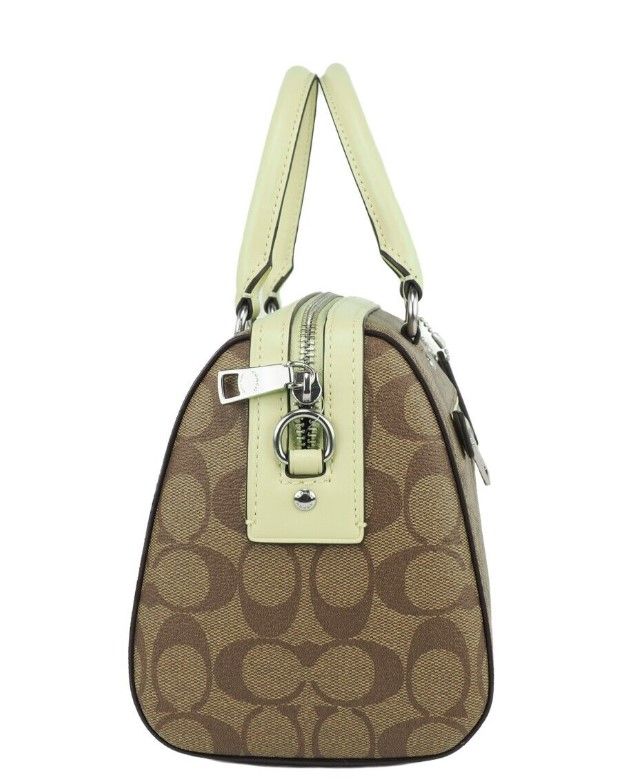 1586226.jpg Rowan Khaki Pale Lime Signature Medium Satchel Crossbody Handbag - Image 3