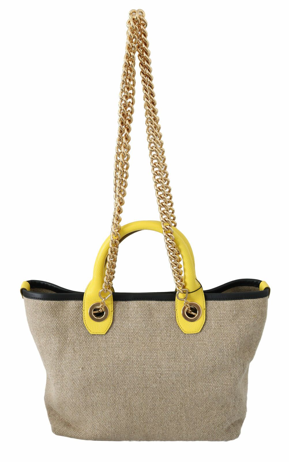1587604.jpg Beige Linen-Calf Tote with Gold Chain - Image 2