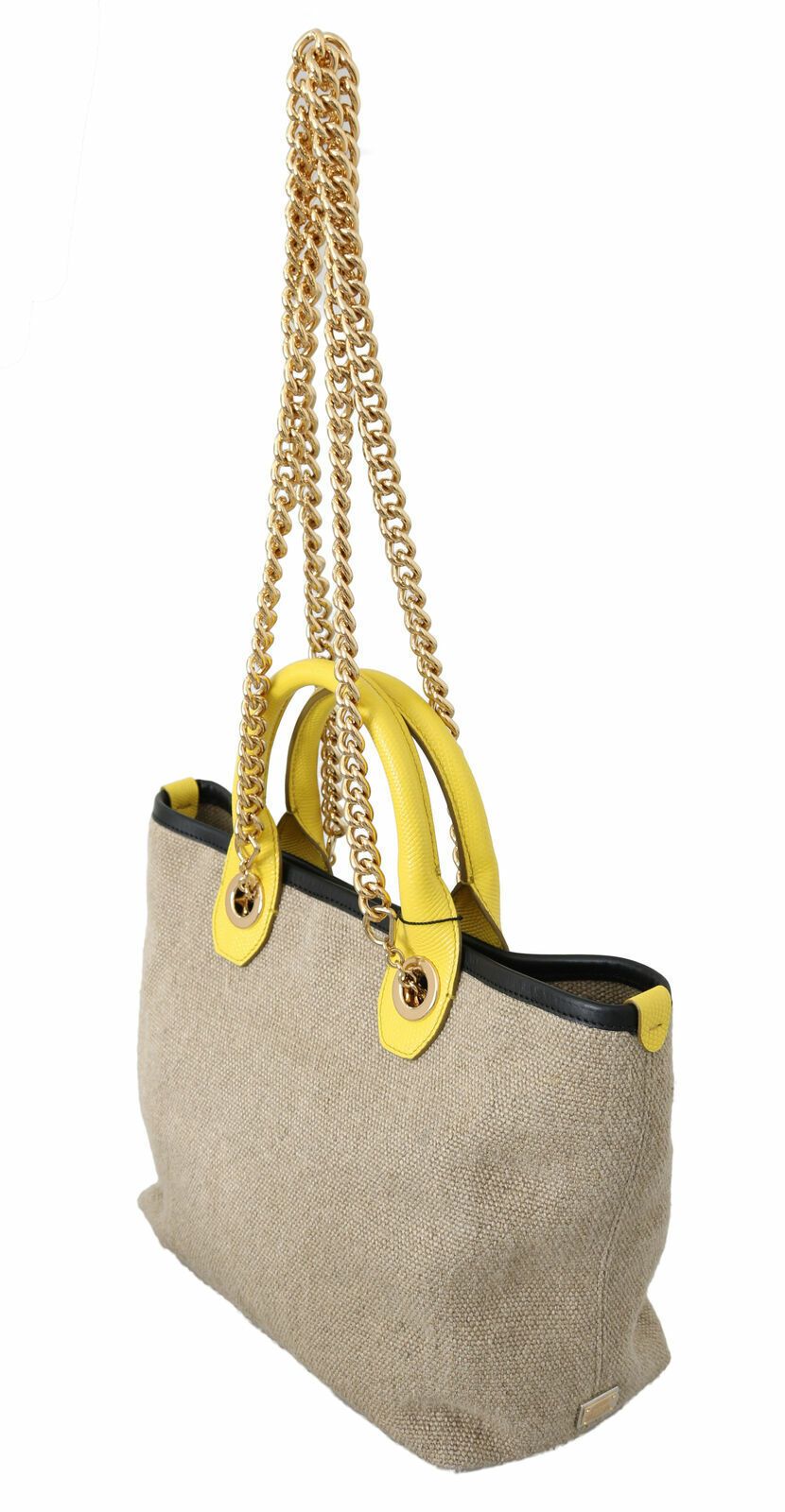1587605.jpg Beige Linen-Calf Tote with Gold Chain - Image 3