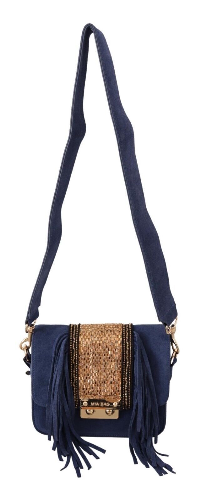 1588913.jpg Chic Suede Shoulder Handbag with Gold Applique - Image 2