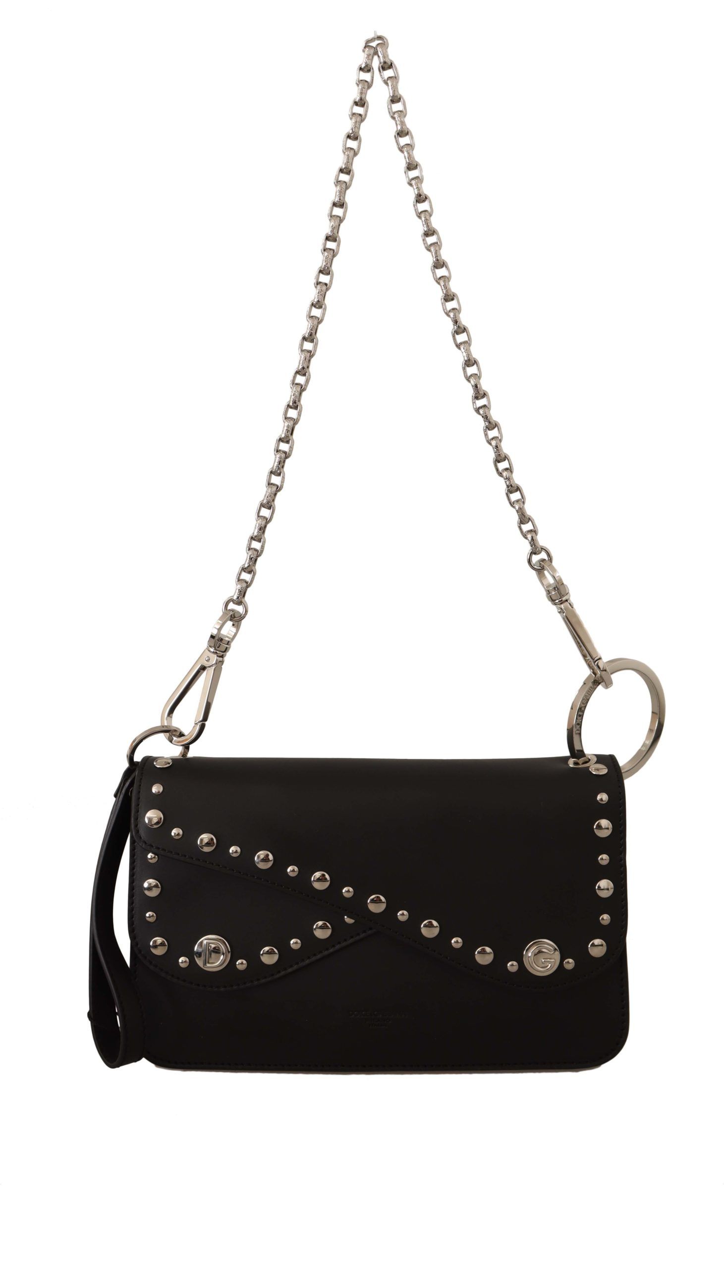 1601022.jpg Elegant Black Leather Shoulder Bag with Silver Detailing - Image 2