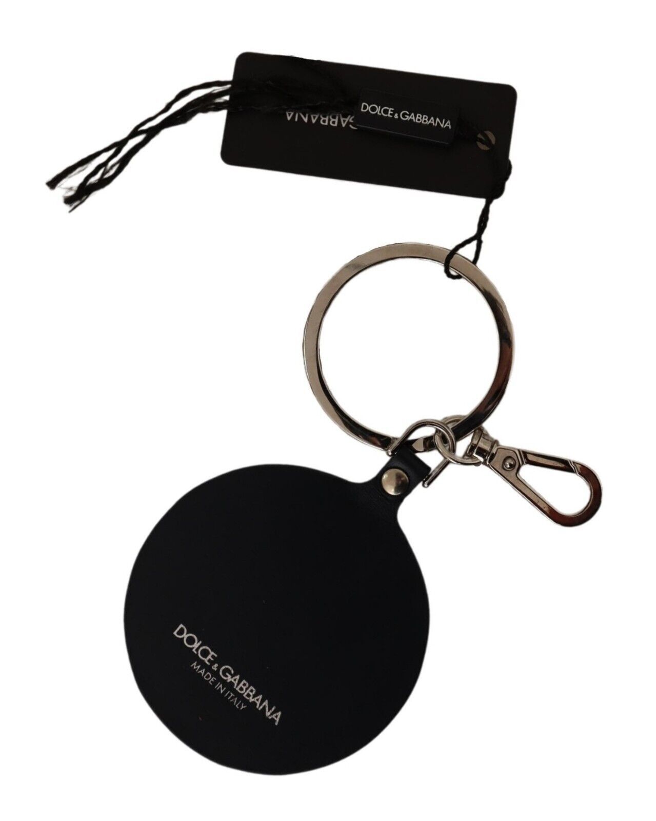 1606561.jpg Elegant Black Leather Silver-Toned Keychain - Image 2
