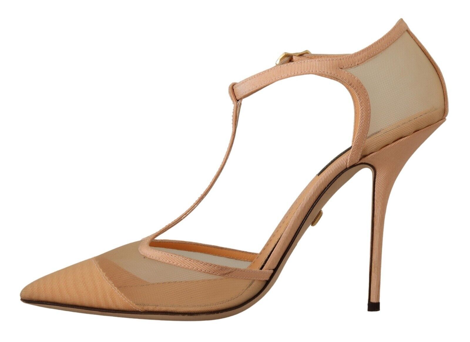 1621753.jpg Elegant Beige Mesh T-Strap Pumps - Image 4