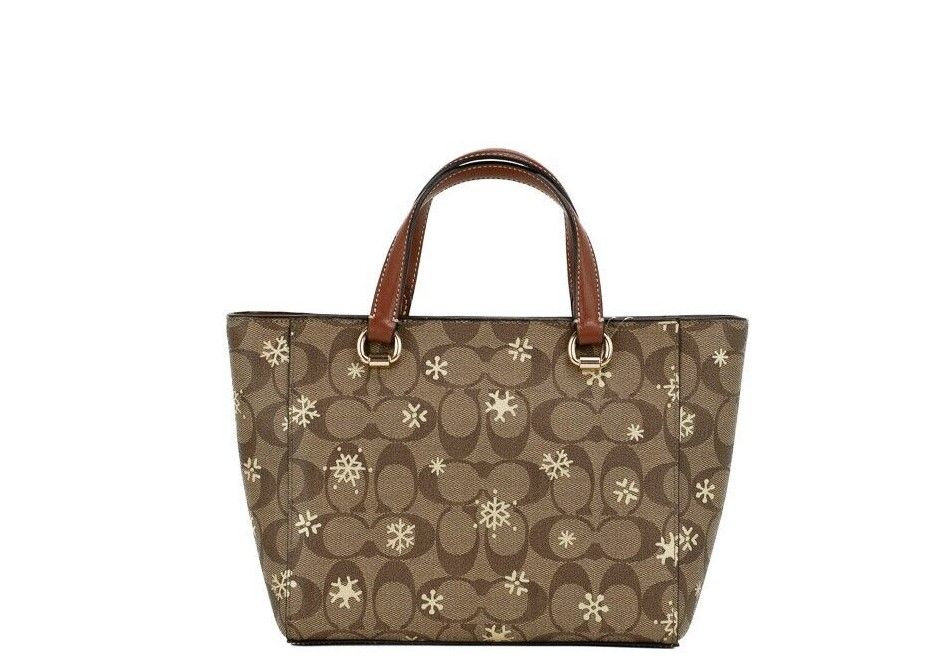 1871762.jpg Alice Small Snowflake Print Khaki Canvas Satchel Handbag Purse - Image 2