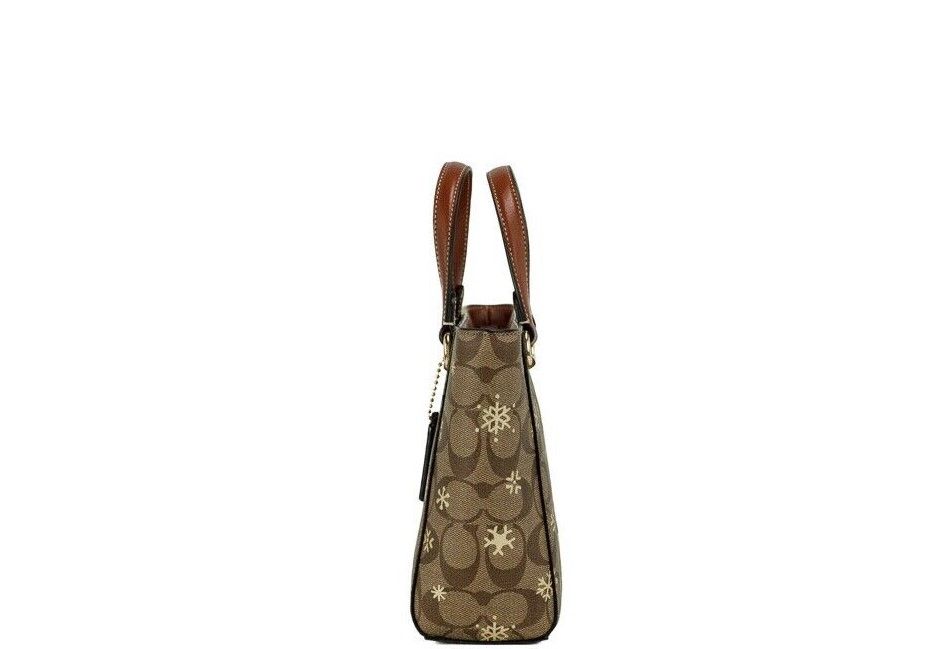 1871763.jpg Alice Small Snowflake Print Khaki Canvas Satchel Handbag Purse - Image 3