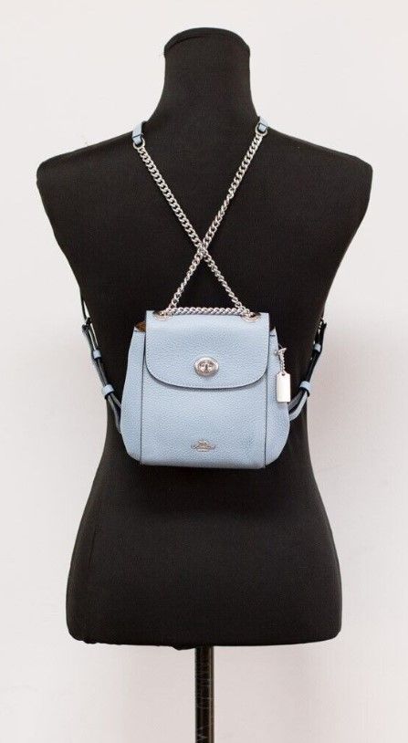 1931242.jpg Mini Cornflower Blue Pebble Leather Convertible Chain Backpack Bag - Image 2