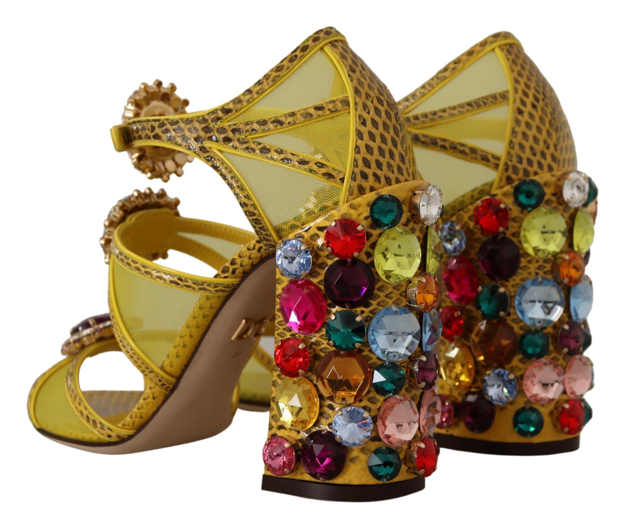 1946519.jpg Stunning Crystal-Embellished Yellow Leather Sandals - Image 2