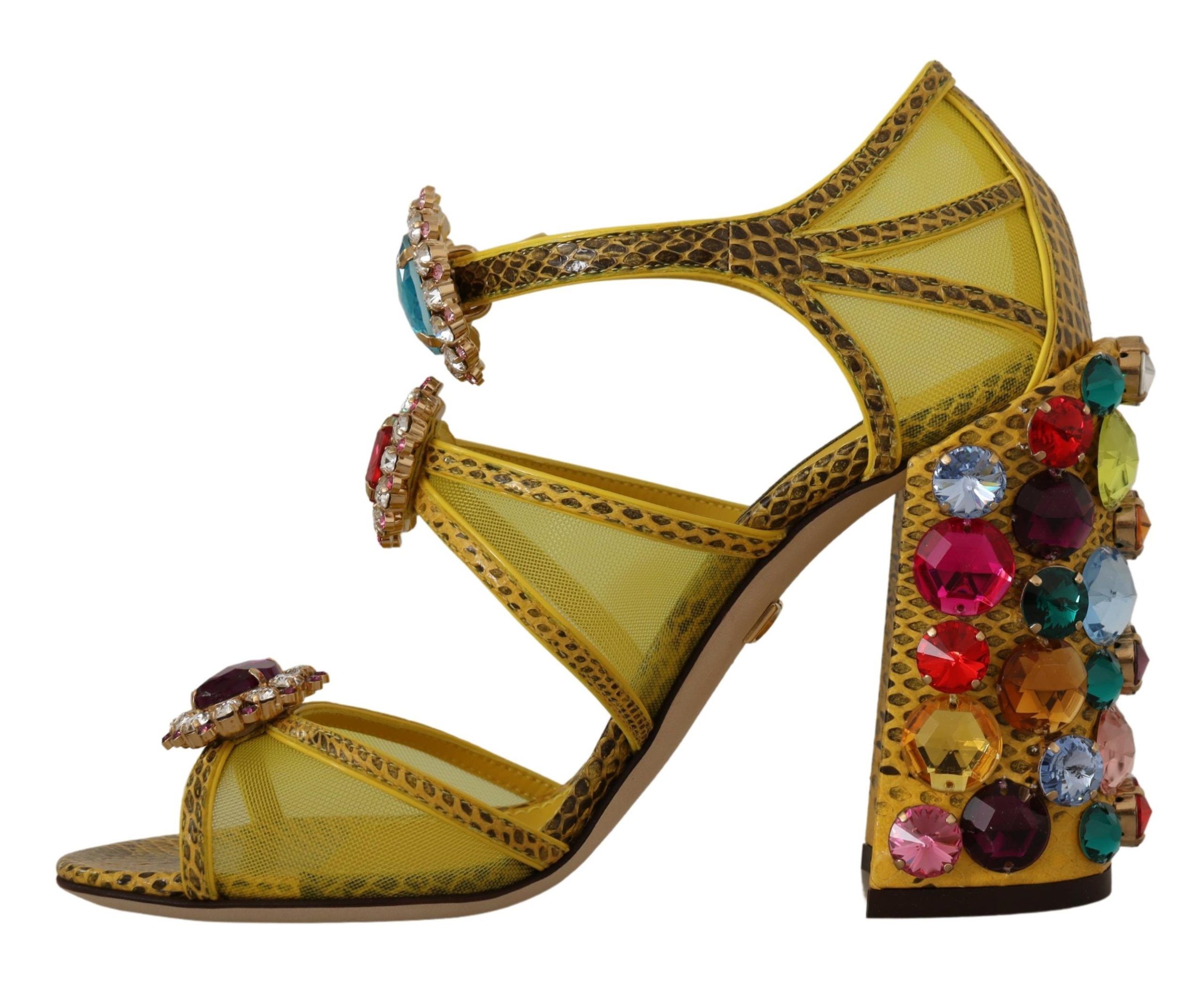 1946520.jpg Stunning Crystal-Embellished Yellow Leather Sandals - Image 3