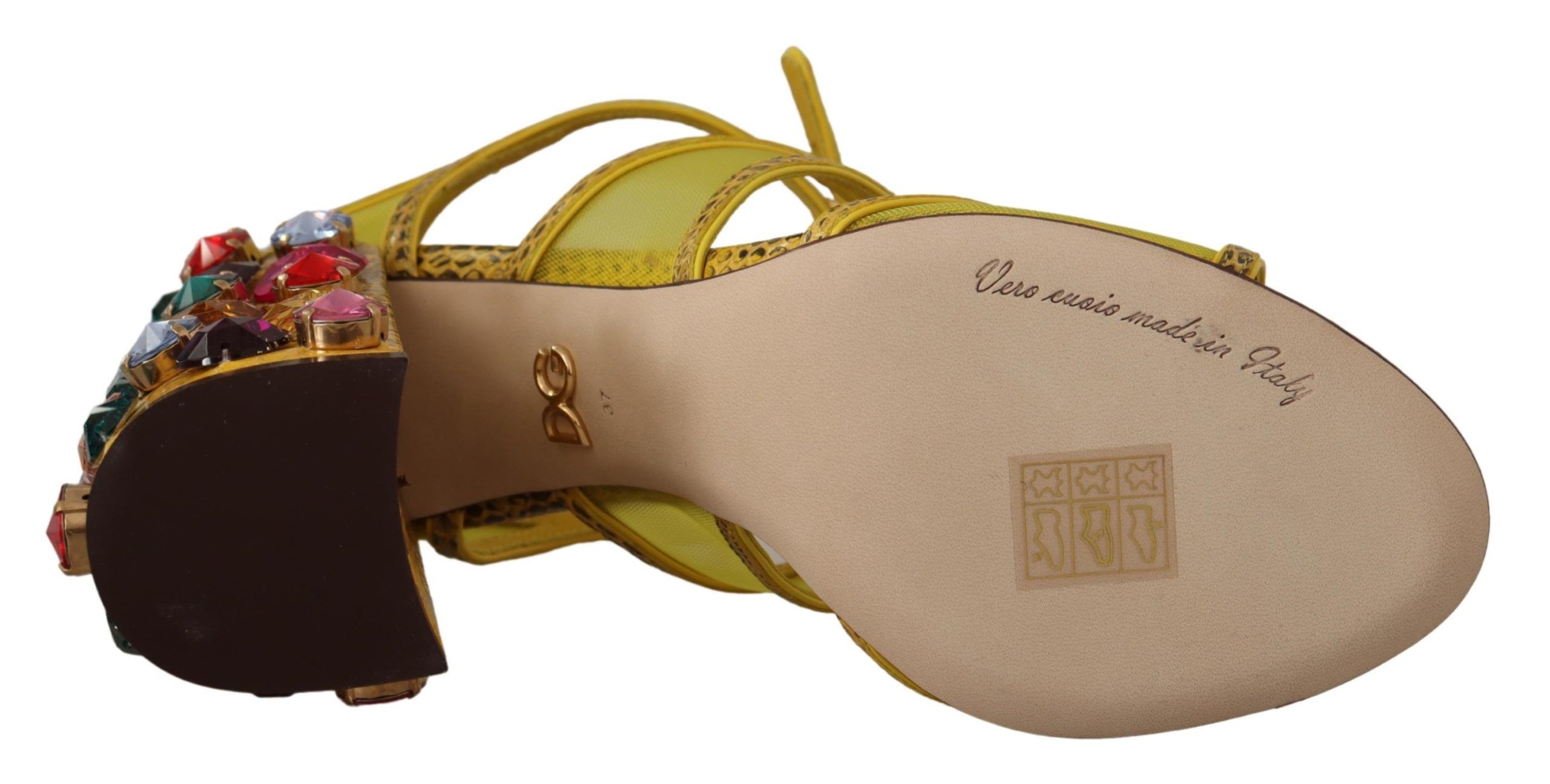 1946522.jpg Stunning Crystal-Embellished Yellow Leather Sandals - Image 4