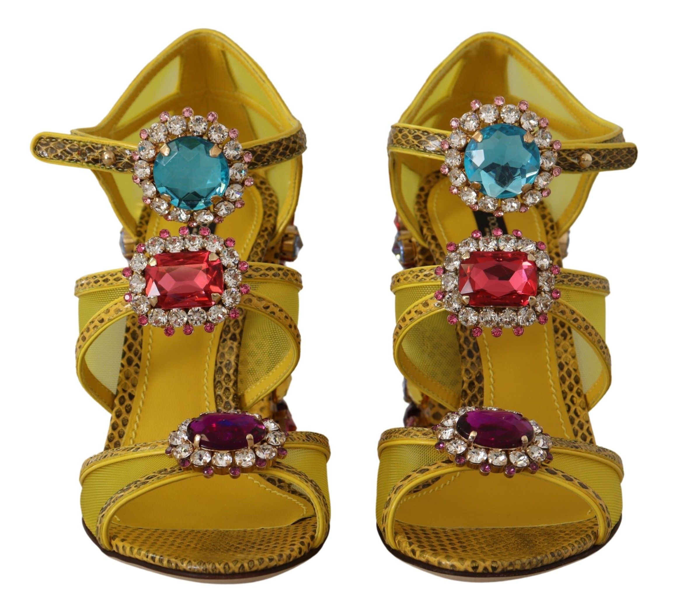 1946524.jpg Stunning Crystal-Embellished Yellow Leather Sandals - Image 6