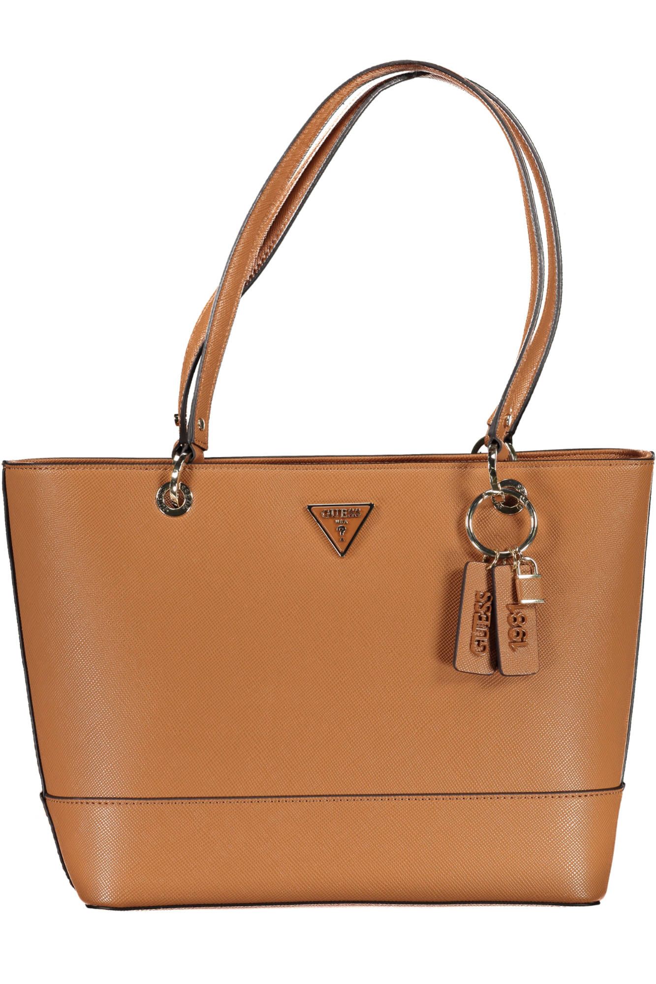 Brown Polyurethane Women Handbag