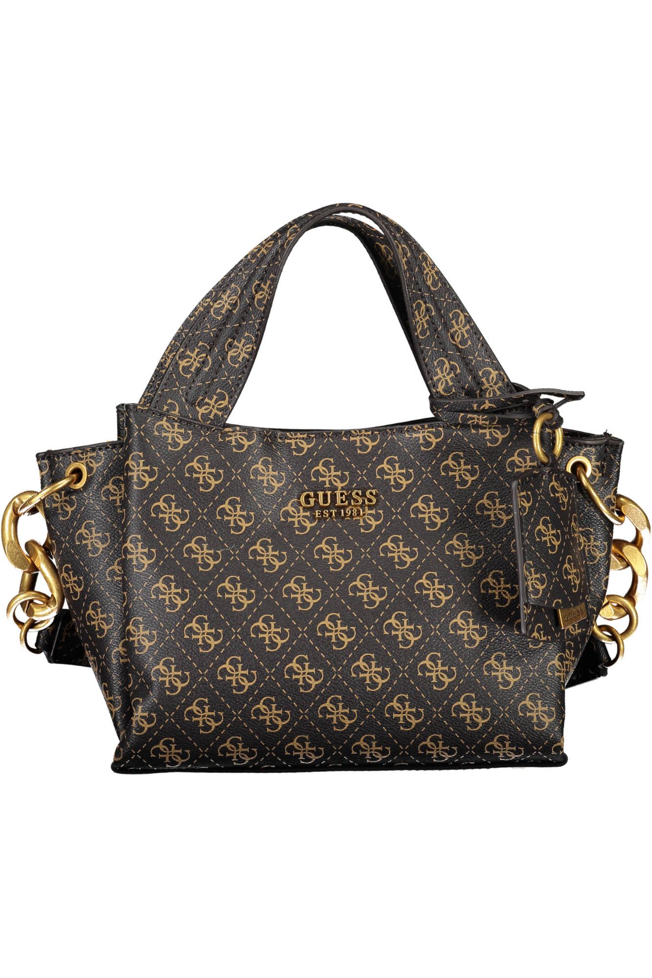 Brown Polyurethane Women Handbag