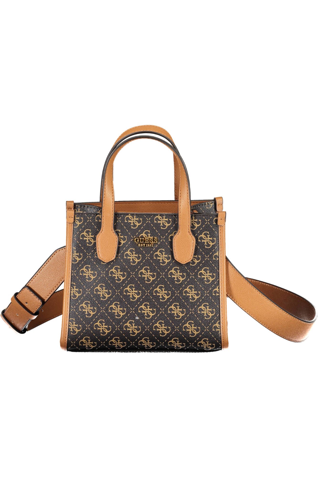 Brown Polyurethane Women Handbag