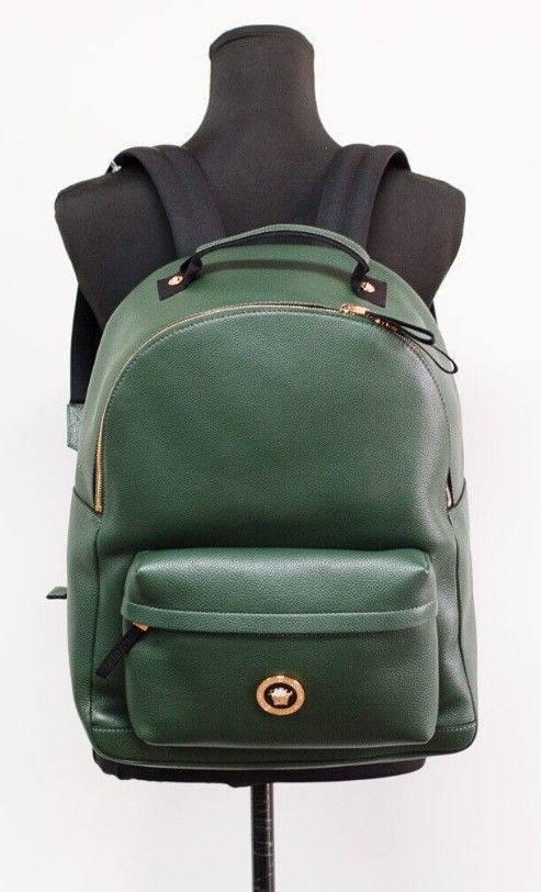 2040976.jpg Medusa Large Dark Green Grainy Calf Leather Shoulder Backpack Bookbag - Image 2