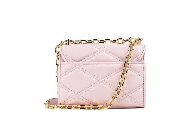 2050890.jpg Serena Small Smooth Pink Vegan Leather Studded Flap Crossbody Bag - Image 2