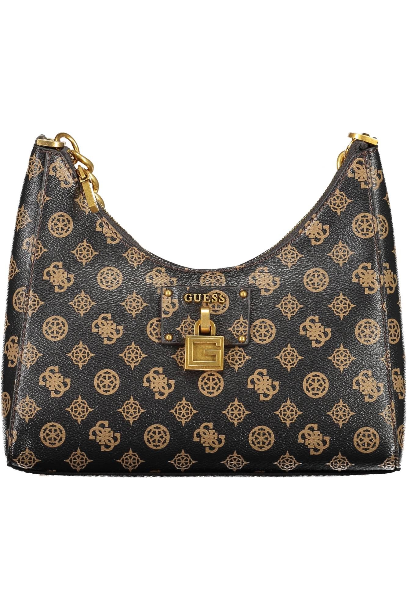Brown Polyurethane Women Handbag