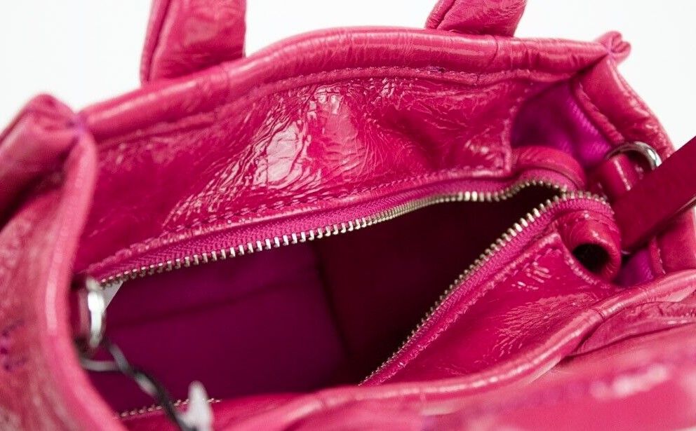 2384964.jpg The Shiny Crinkle Micro Tote Magenta Leather Crossbody Bag Handbag - Image 3