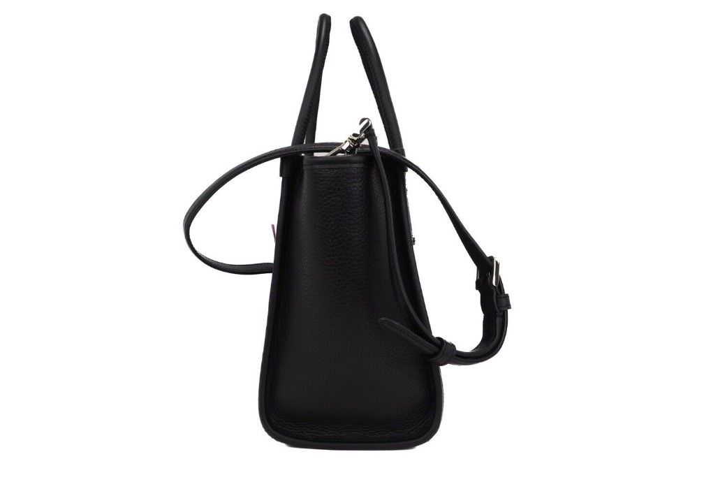 2441710.jpg Ella Small Black Pebbled Leather White Logo Crossbody Tote Handbag - Image 2