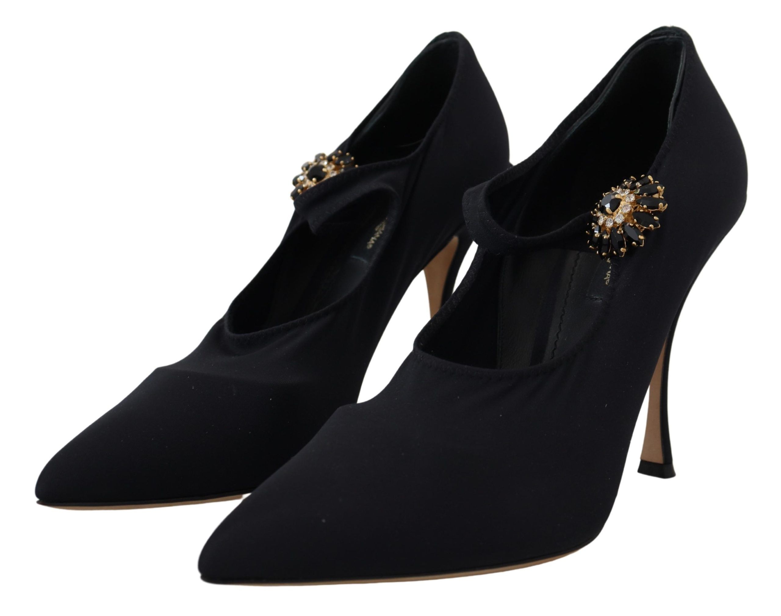 3579950.jpg Chic Black Mary Jane Sock Pumps with Crystals - Image 2