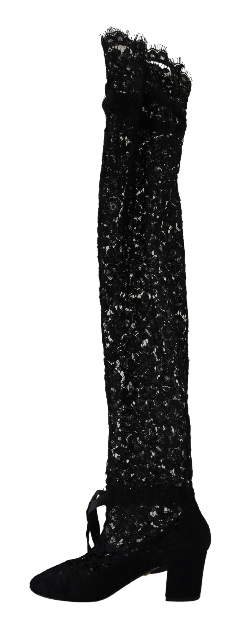 4127286.jpg Elegant Black Lace Stretch Sock Pumps - Image 3