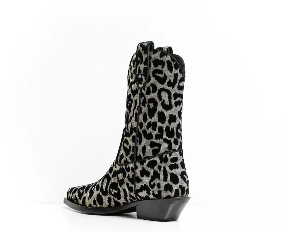 4235873.webp Elegant Black Leopard Texan Boots with Silver Accents - Image 4
