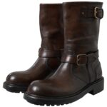 Elegant Brown Leather Mid-Calf Biker Boots - Image 2