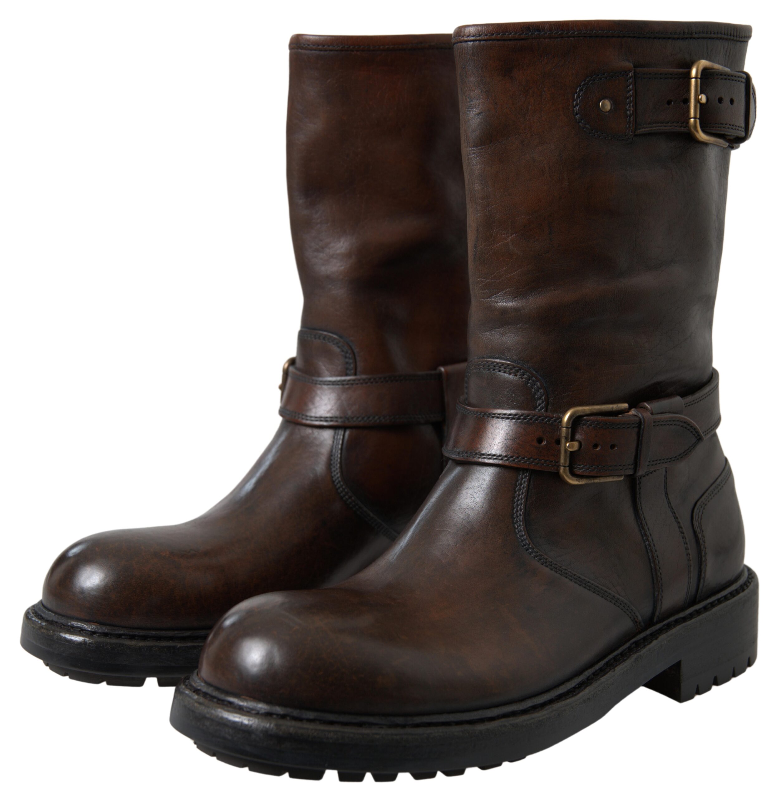 Untitled design - 97 Elegant Brown Leather Mid-Calf Biker Boots - Image 2