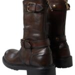 Elegant Brown Leather Mid-Calf Biker Boots - Image 3