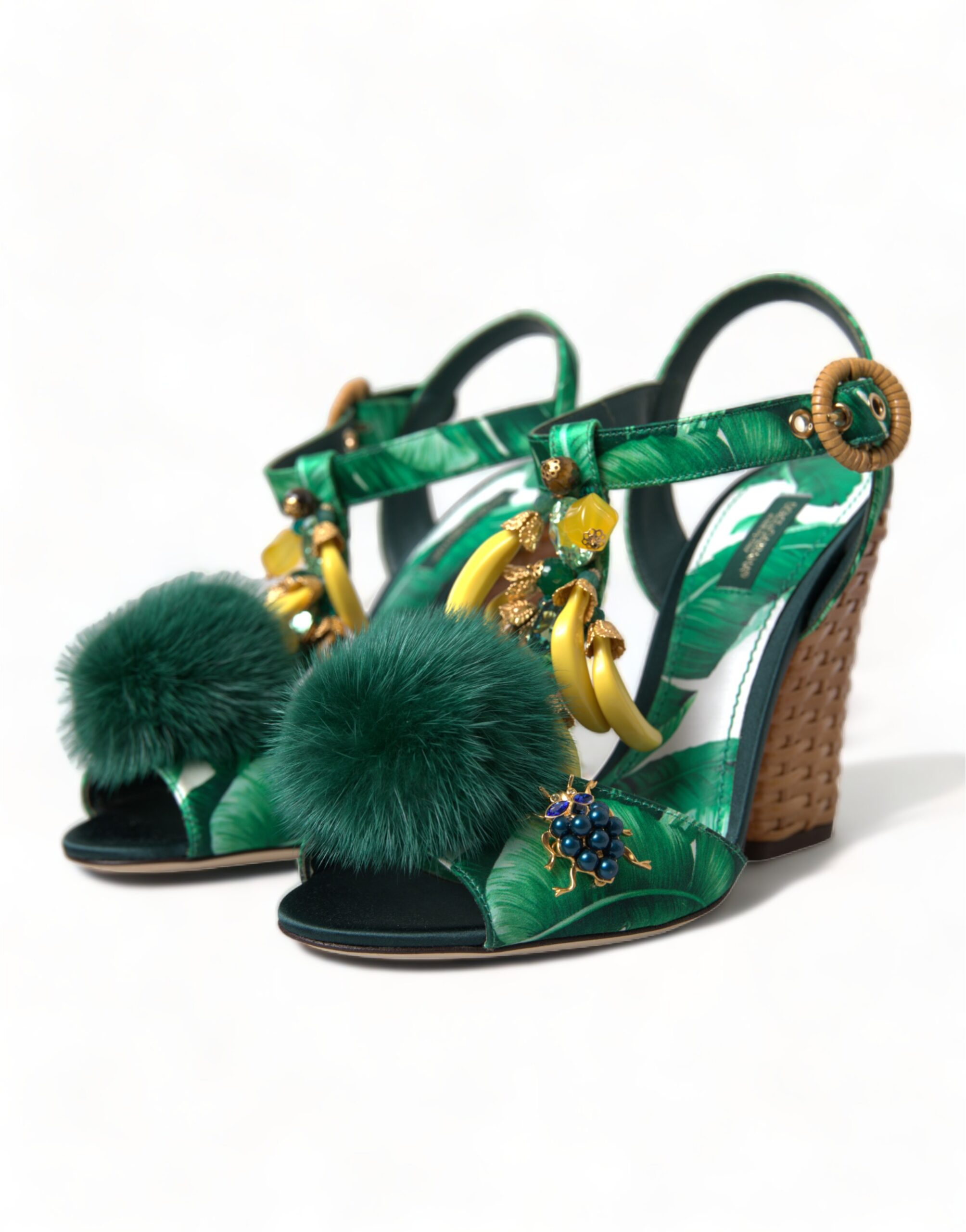 4319295.jpg Green Crystal Mink Fur T-Strap Sandals - Image 3