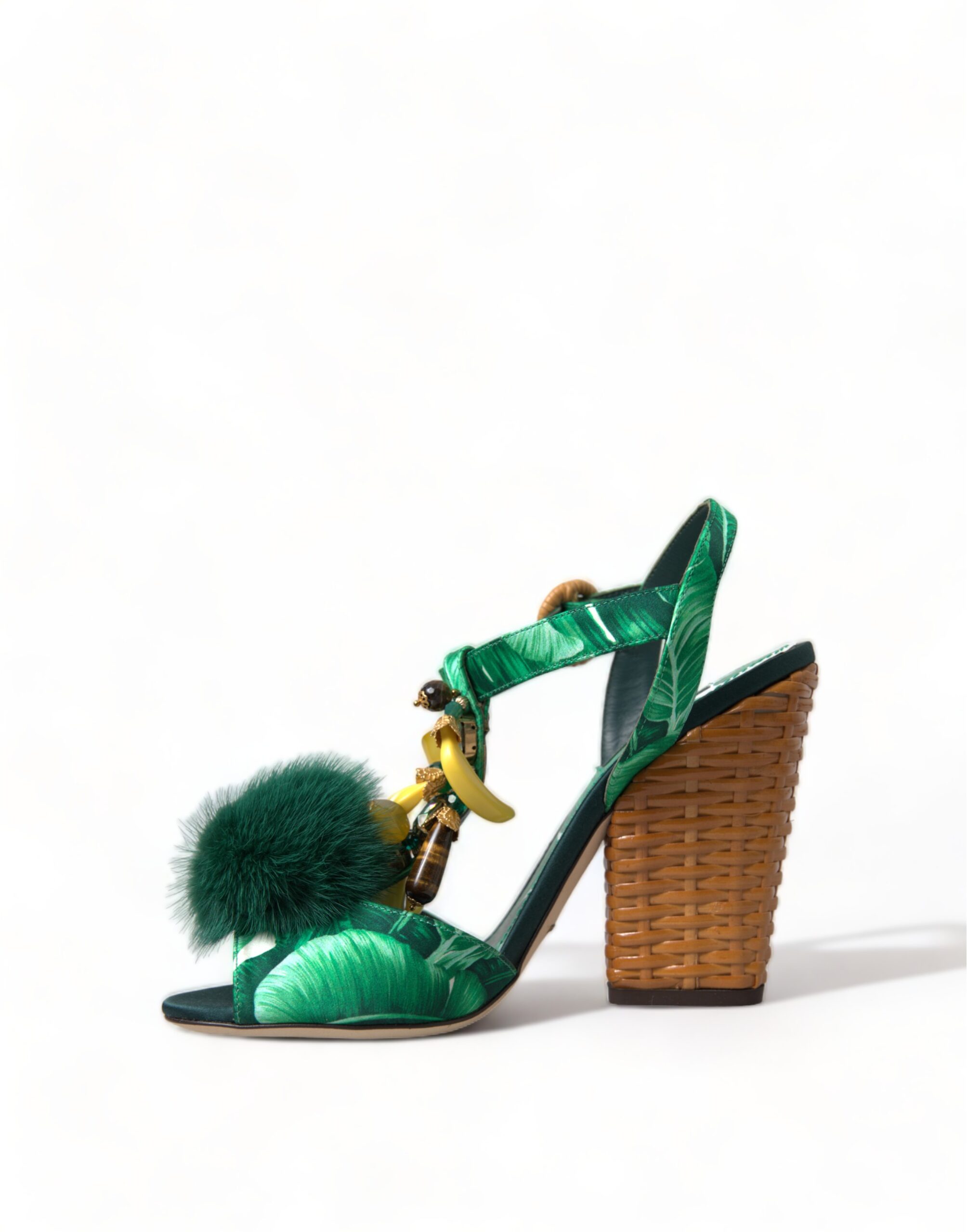 4319297.jpg Green Crystal Mink Fur T-Strap Sandals - Image 5