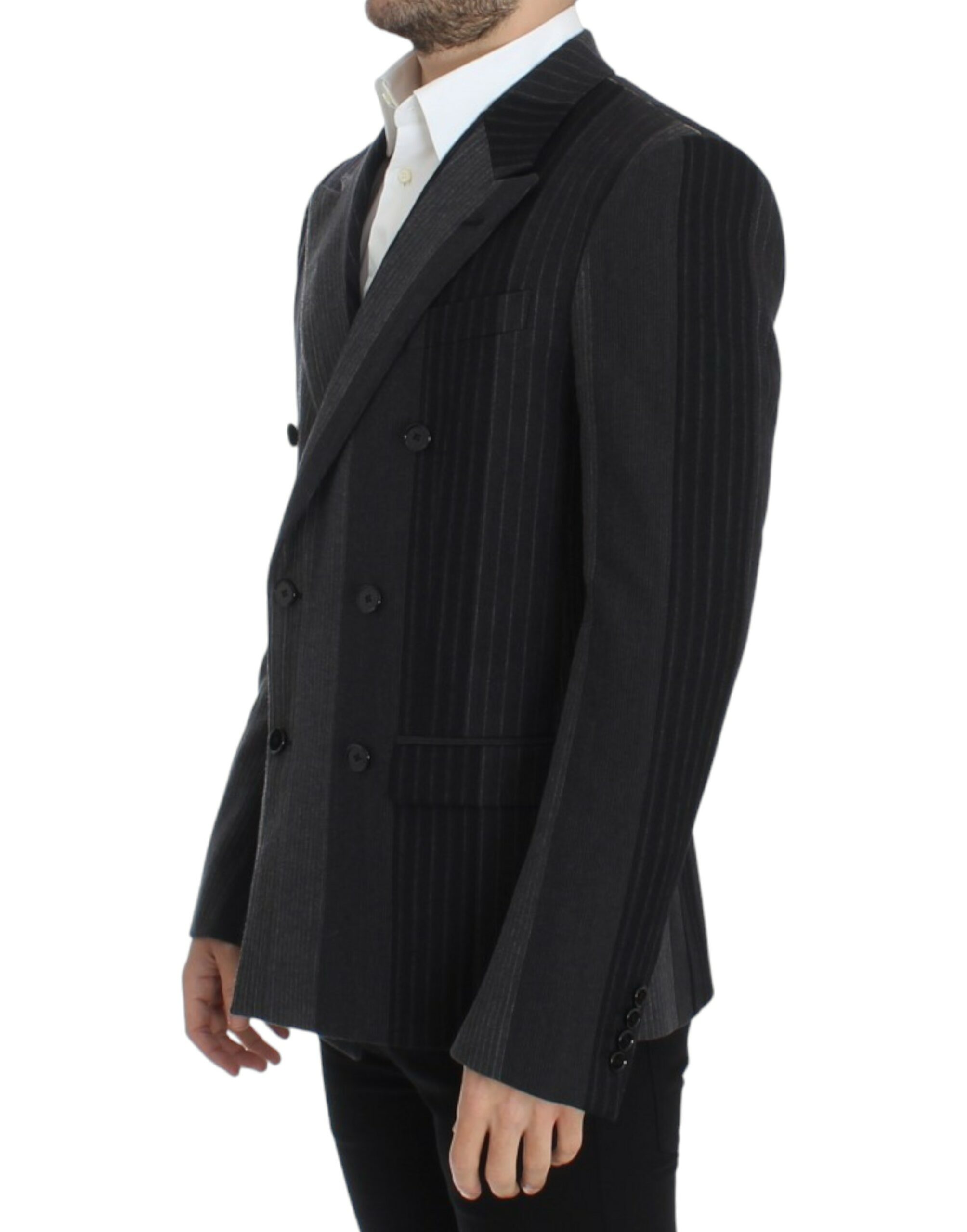 4330132.jpg Elegant Gray Striped Wool Slim Blazer - Image 2