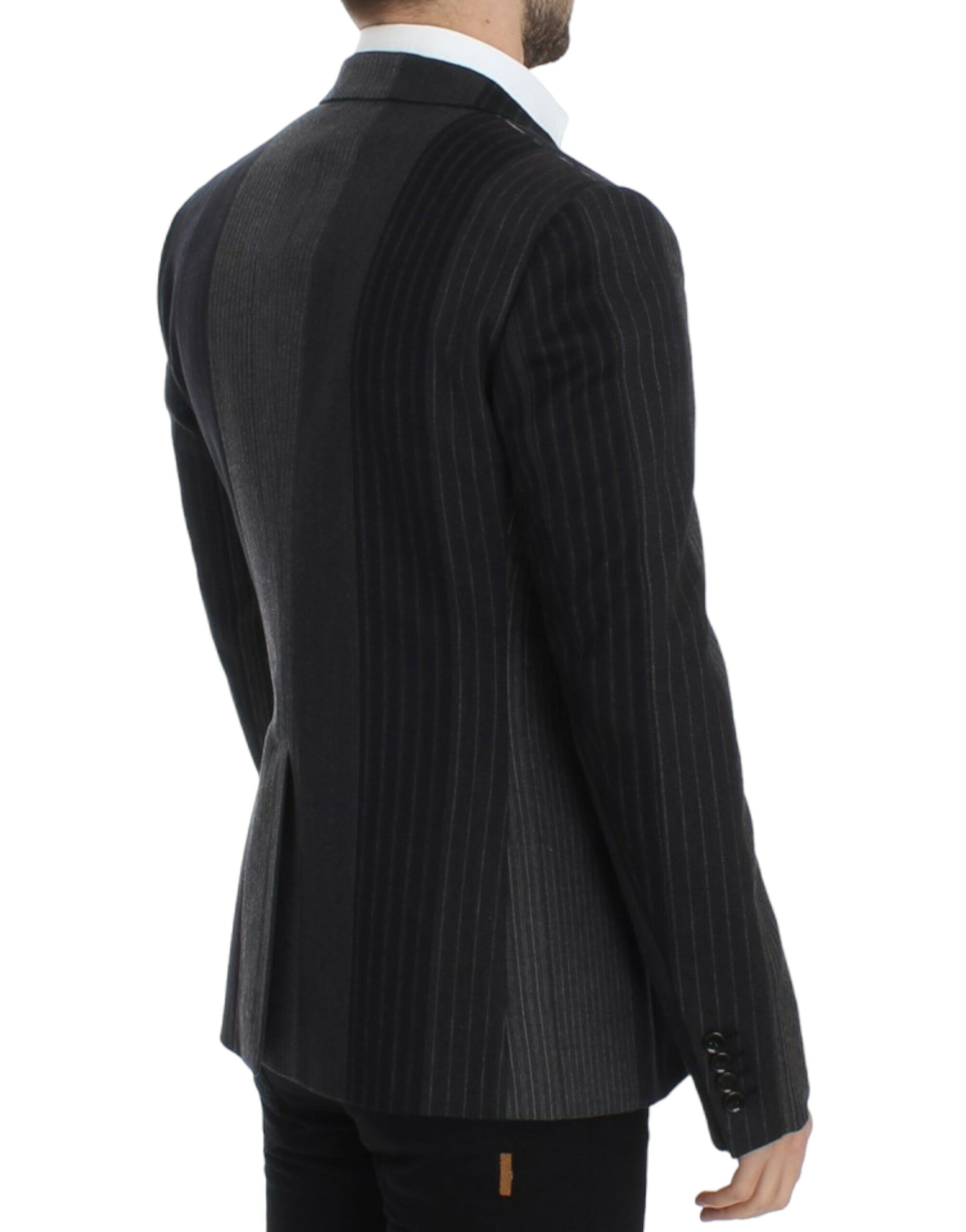 4330135.jpg Elegant Gray Striped Wool Slim Blazer - Image 4