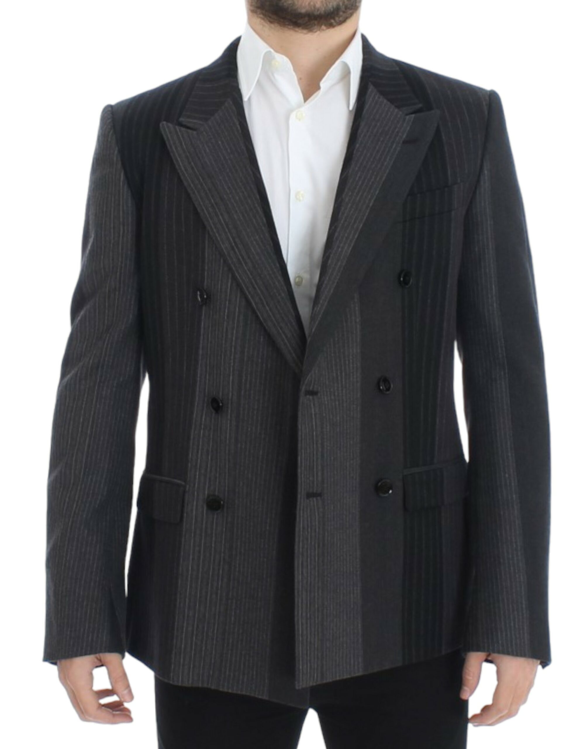 4330137.jpg Elegant Gray Striped Wool Slim Blazer - Image 6