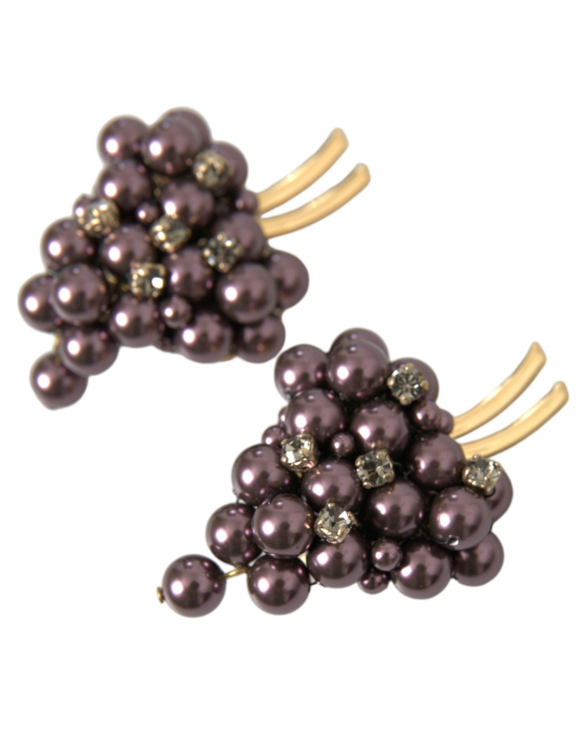 4402253.jpg Purple Grape Pearl Sicily Gold Brass Floral Clip On Earrings - Image 2