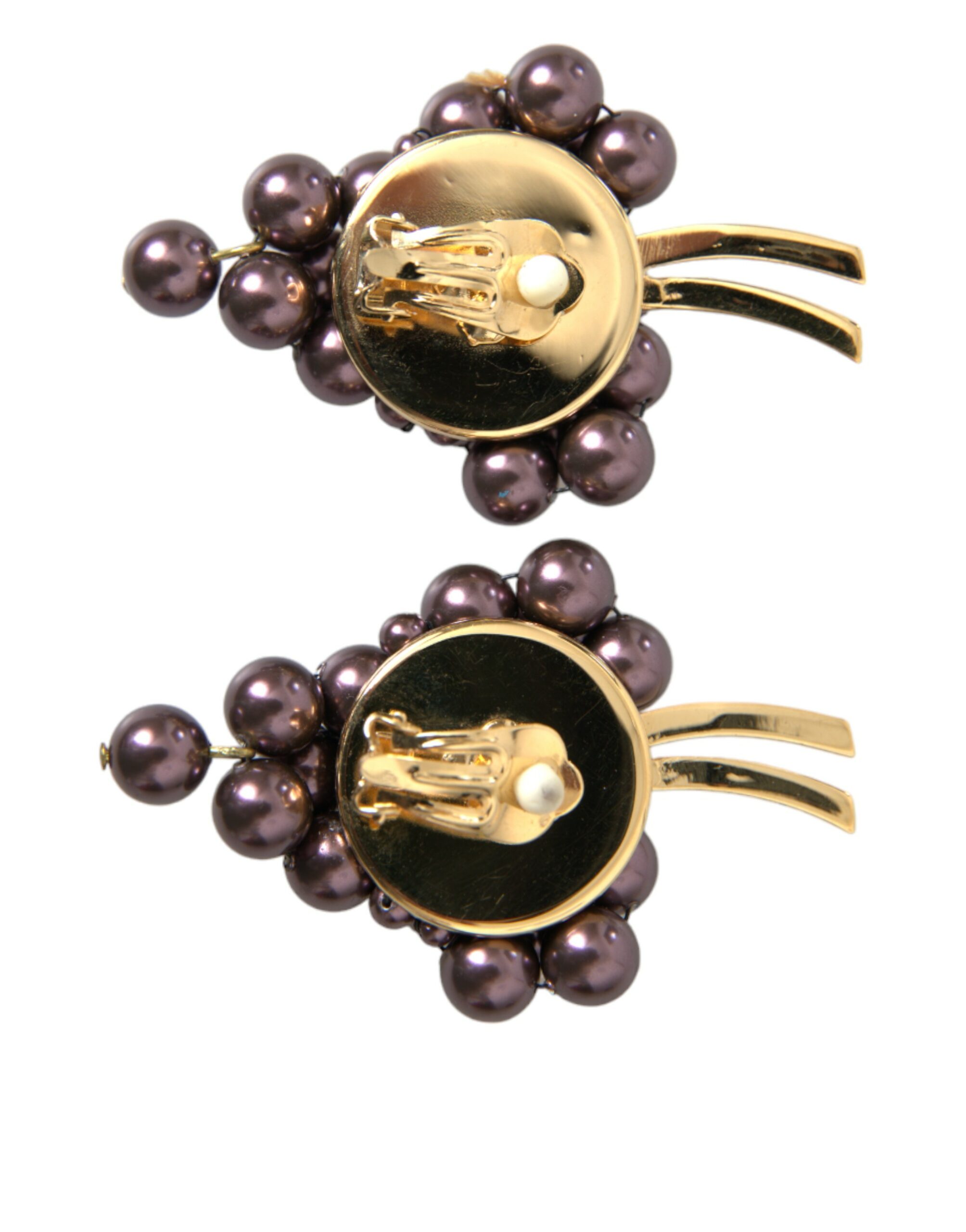 4402254.jpg Purple Grape Pearl Sicily Gold Brass Floral Clip On Earrings - Image 3