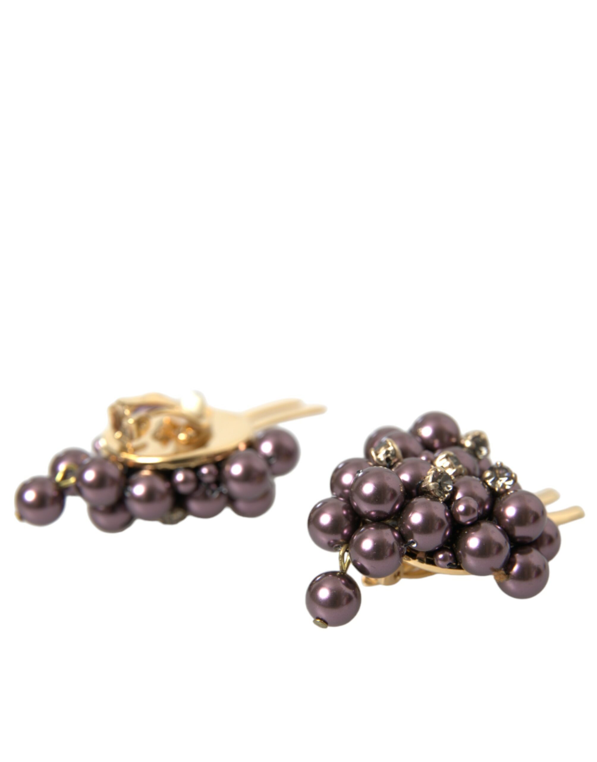 4402255.jpg Purple Grape Pearl Sicily Gold Brass Floral Clip On Earrings - Image 4