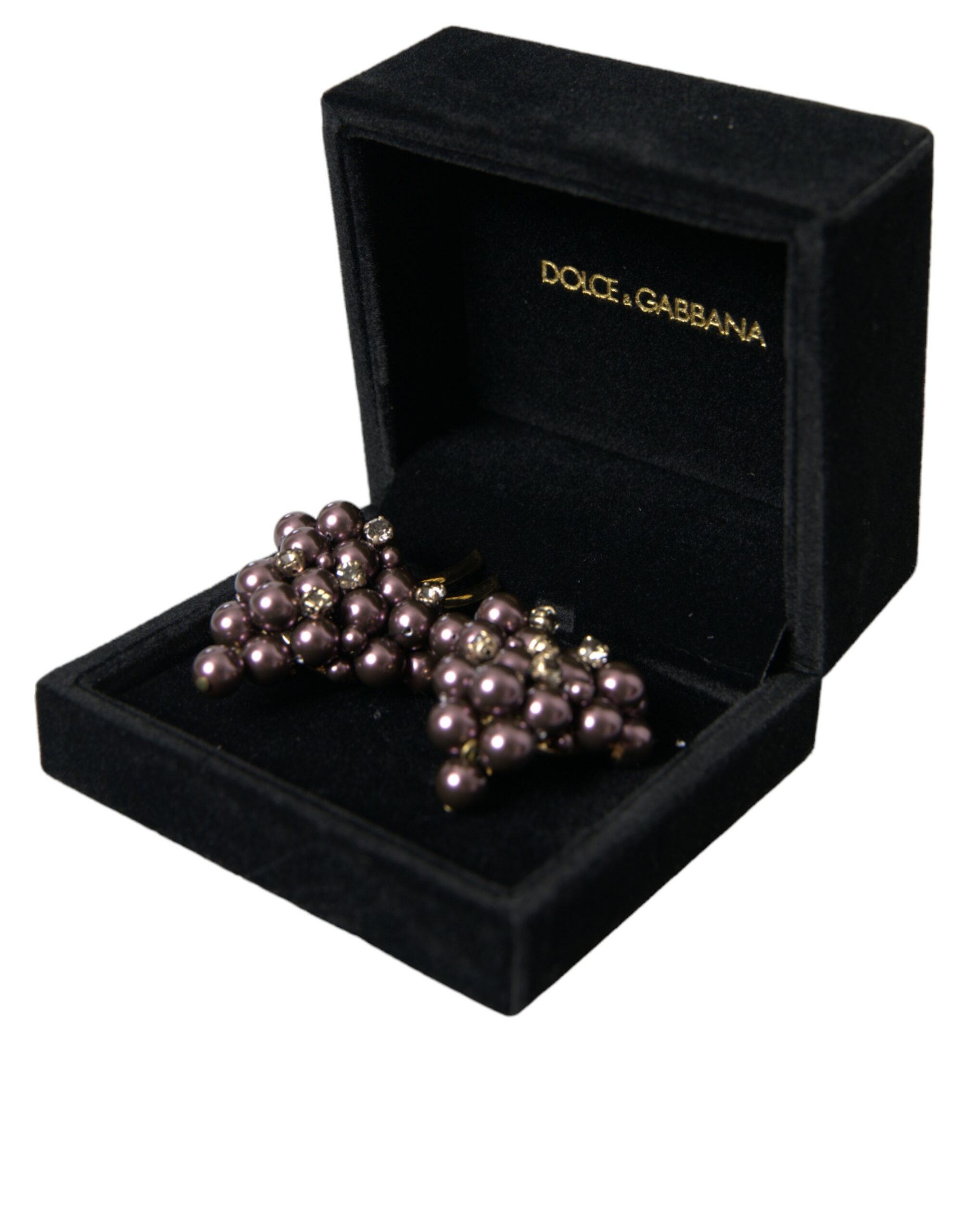 4402256.jpg Purple Grape Pearl Sicily Gold Brass Floral Clip On Earrings - Image 5