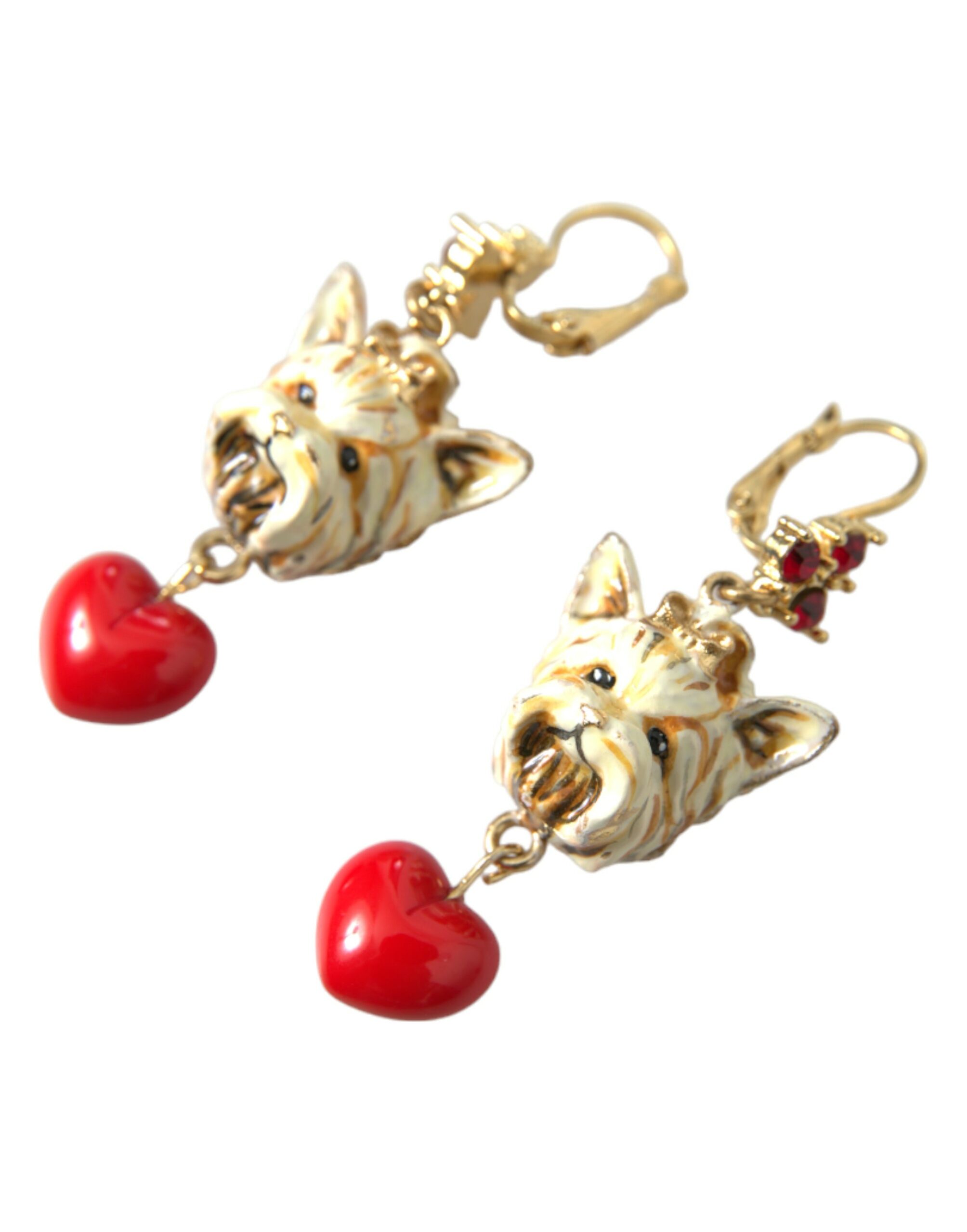 4402274.jpg Gold Brass Heart Dog Red Crystal Dangling Earrings - Image 2