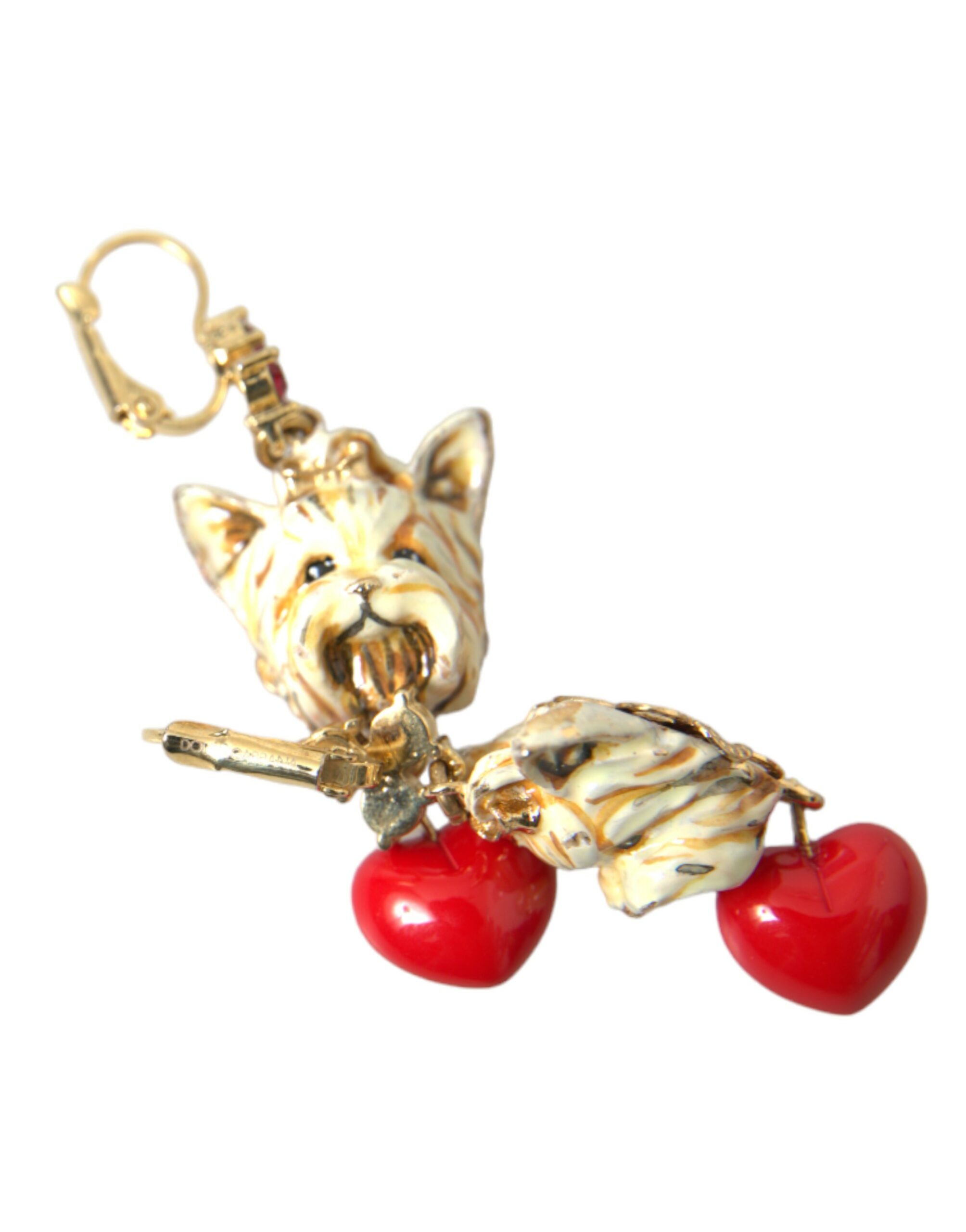 4402276.jpg Gold Brass Heart Dog Red Crystal Dangling Earrings - Image 4