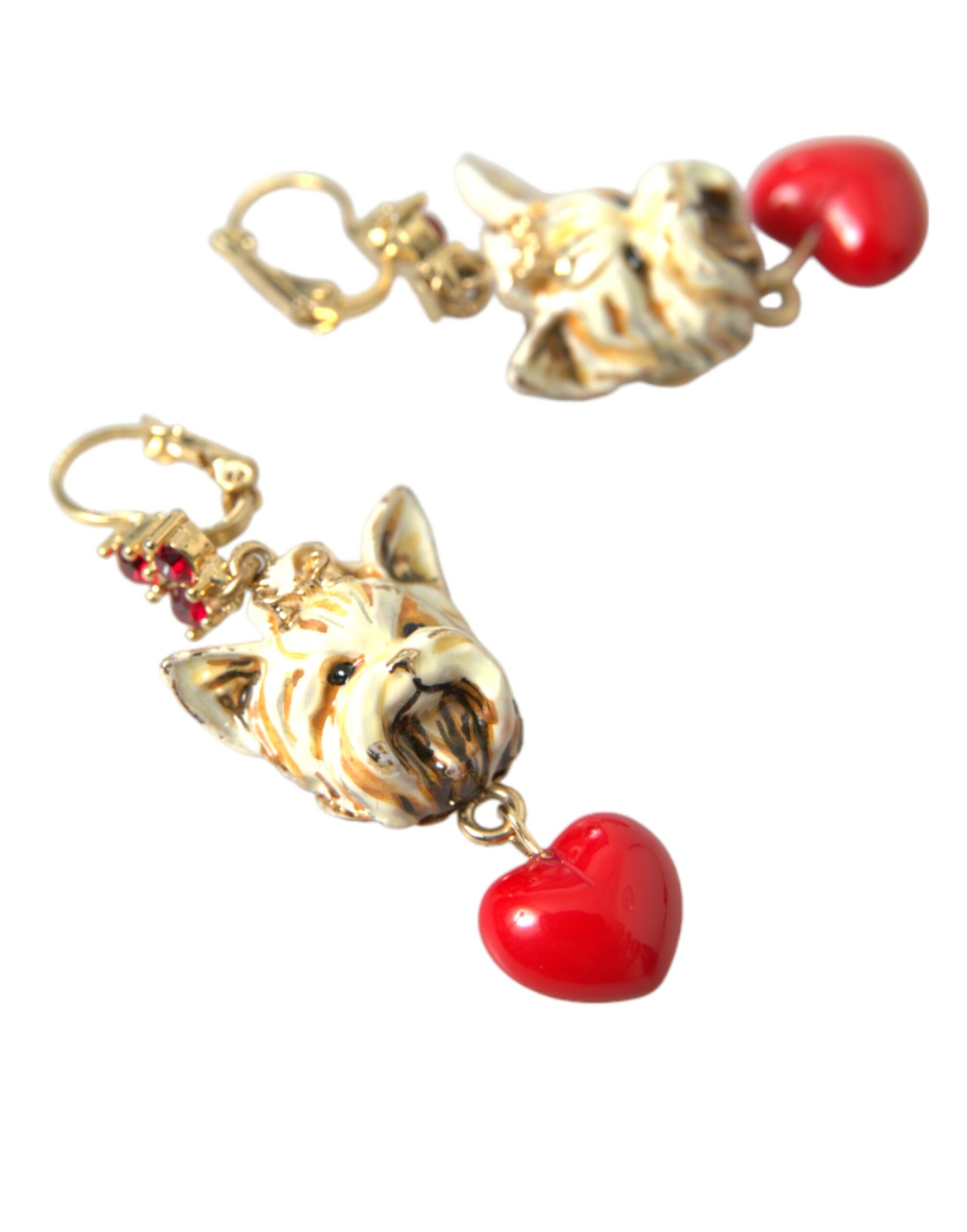 4402277.jpg Gold Brass Heart Dog Red Crystal Dangling Earrings - Image 5