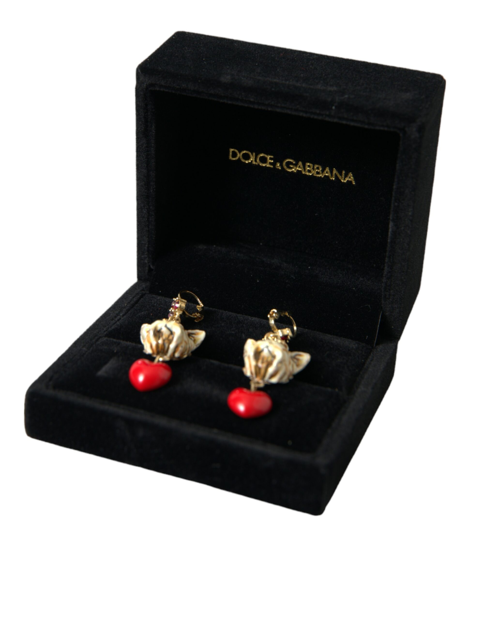 4402278.jpg Gold Brass Heart Dog Red Crystal Dangling Earrings - Image 6