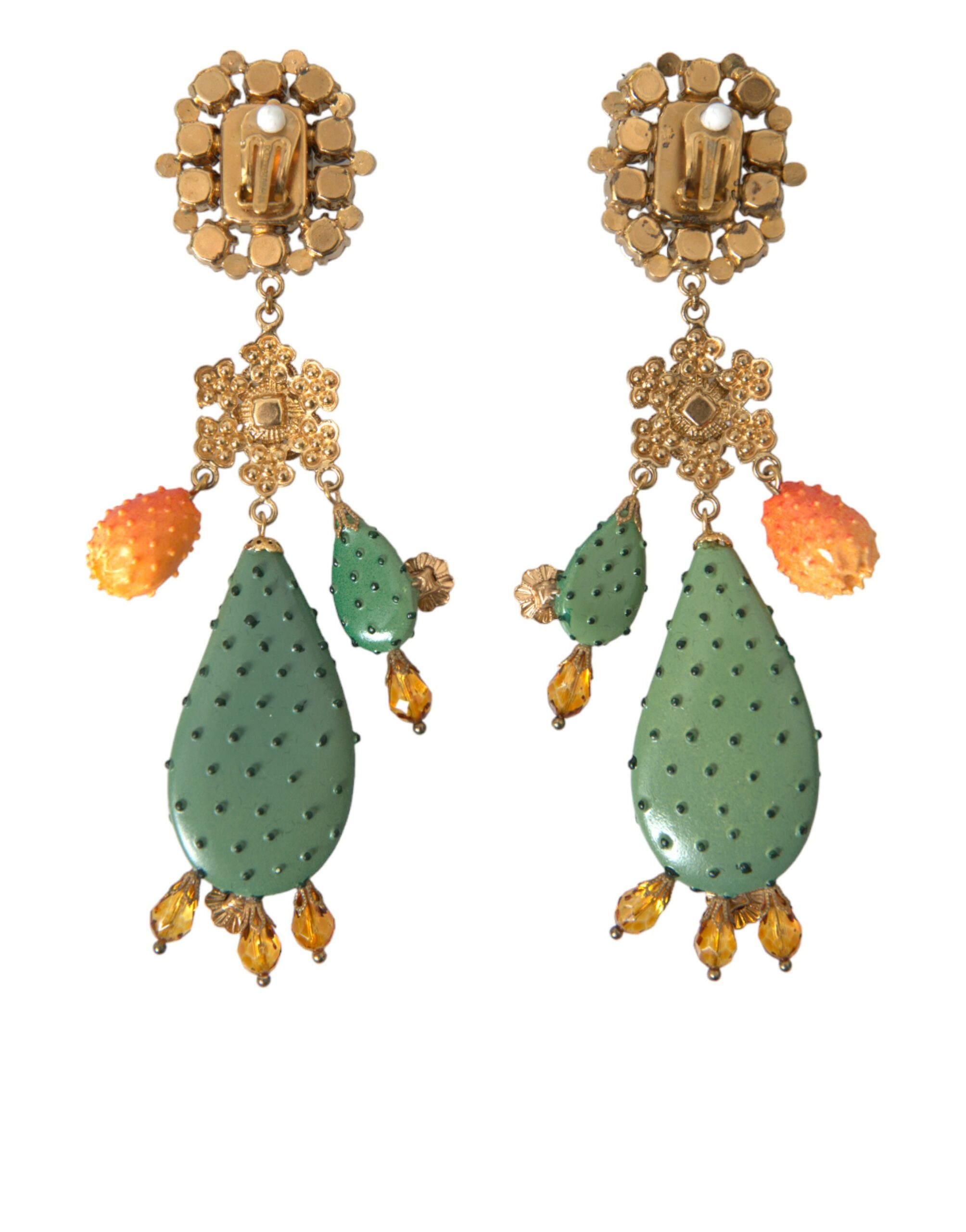 4402282.jpg Green Cactus Crystal Clip On Jewelry Dangling Earrings - Image 4