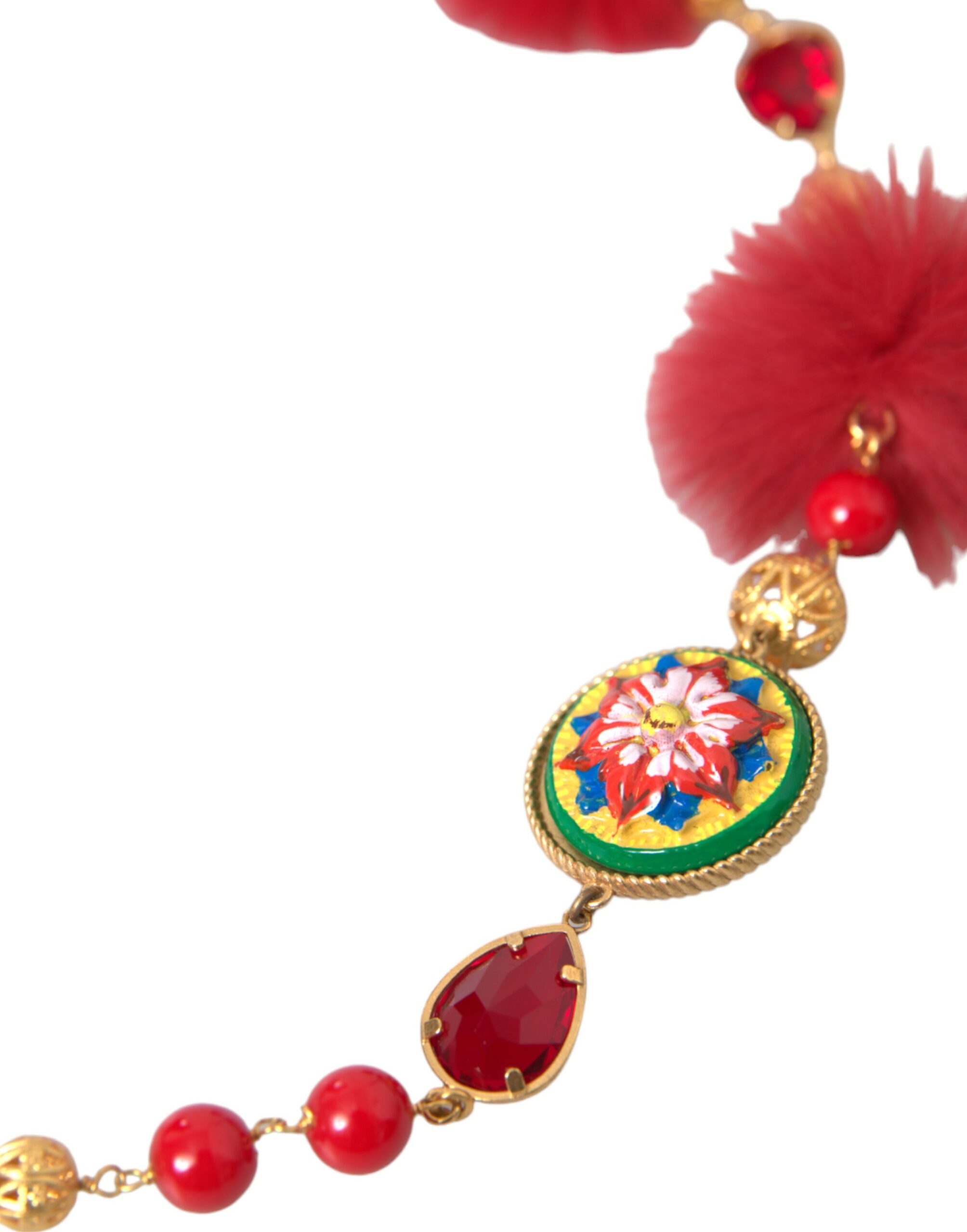4404218.jpg Gold Brass Red Fur Crystal Carretto Chain Necklace - Image 2