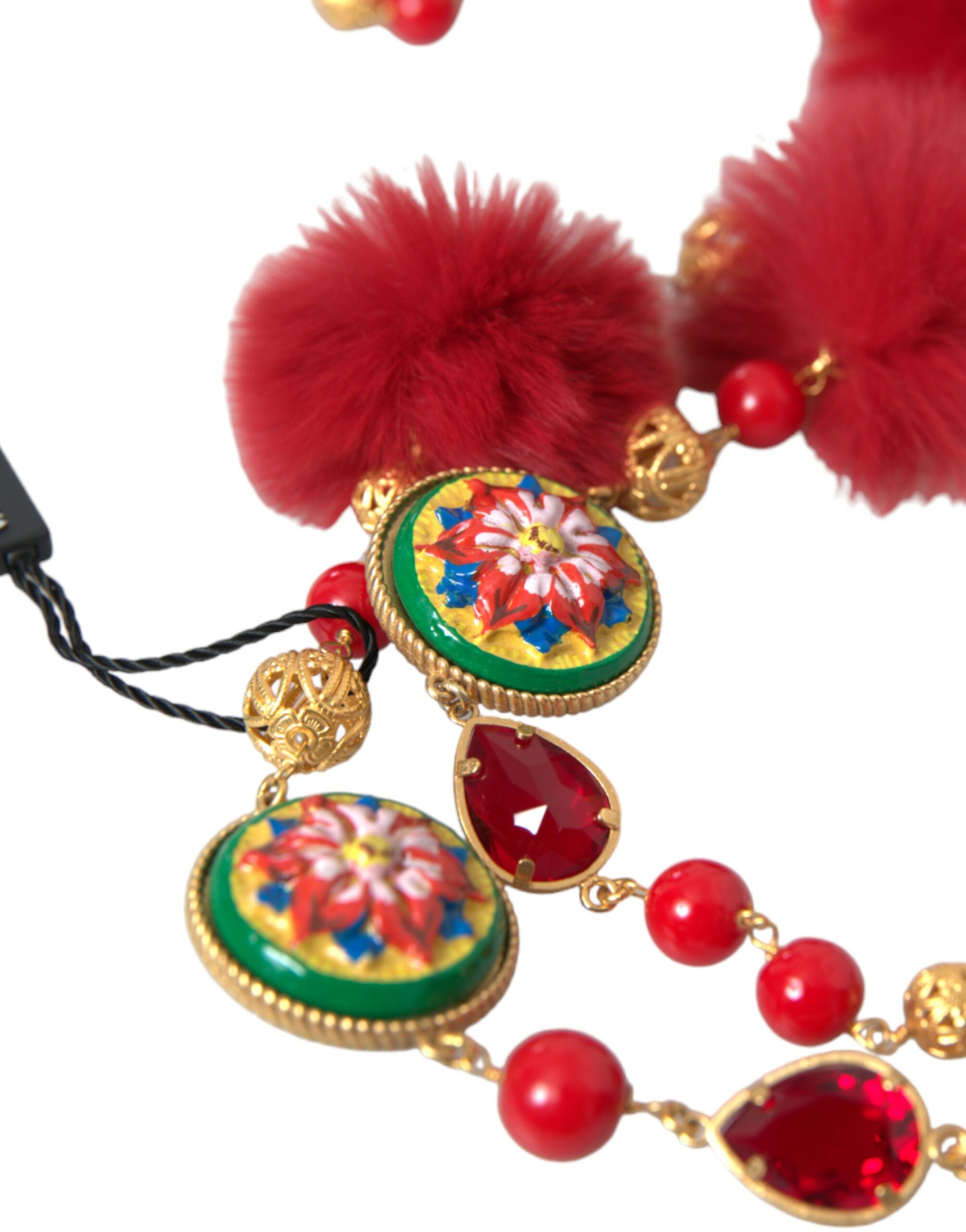 4404219.jpg Gold Brass Red Fur Crystal Carretto Chain Necklace - Image 3