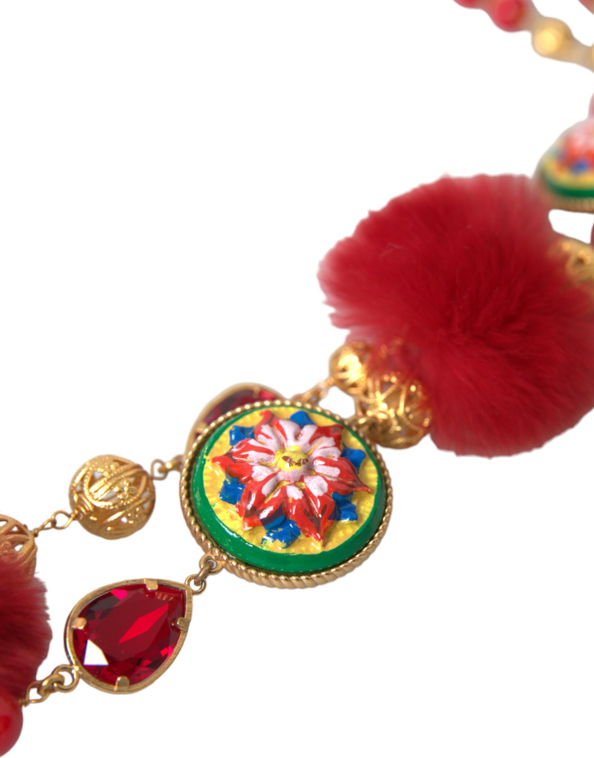 4404220.jpg Gold Brass Red Fur Crystal Carretto Chain Necklace - Image 4