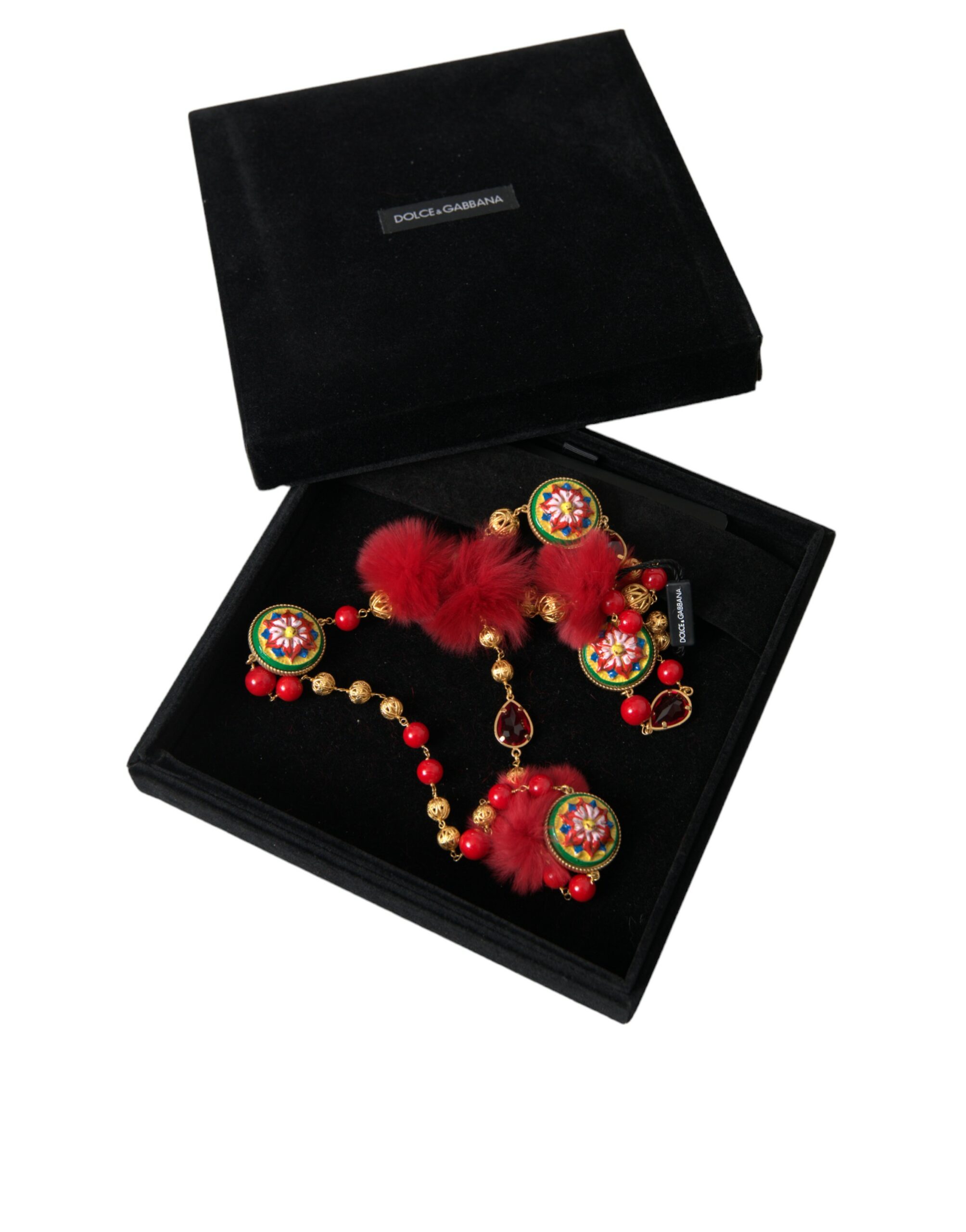4404221.jpg Gold Brass Red Fur Crystal Carretto Chain Necklace - Image 5