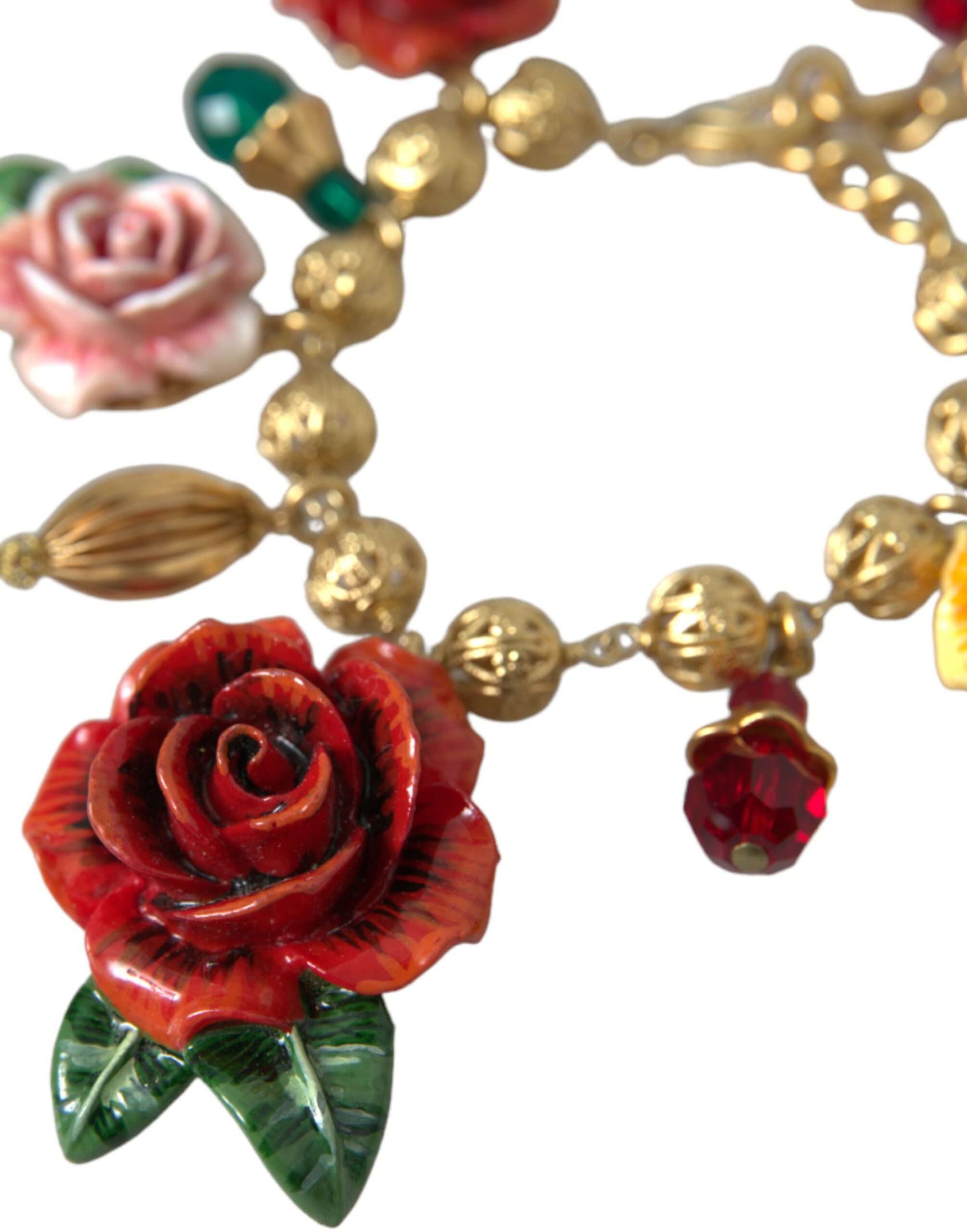 4404299.jpg Gold Brass Multicolor Crystal Rose Ball Chain Bracelet - Image 2