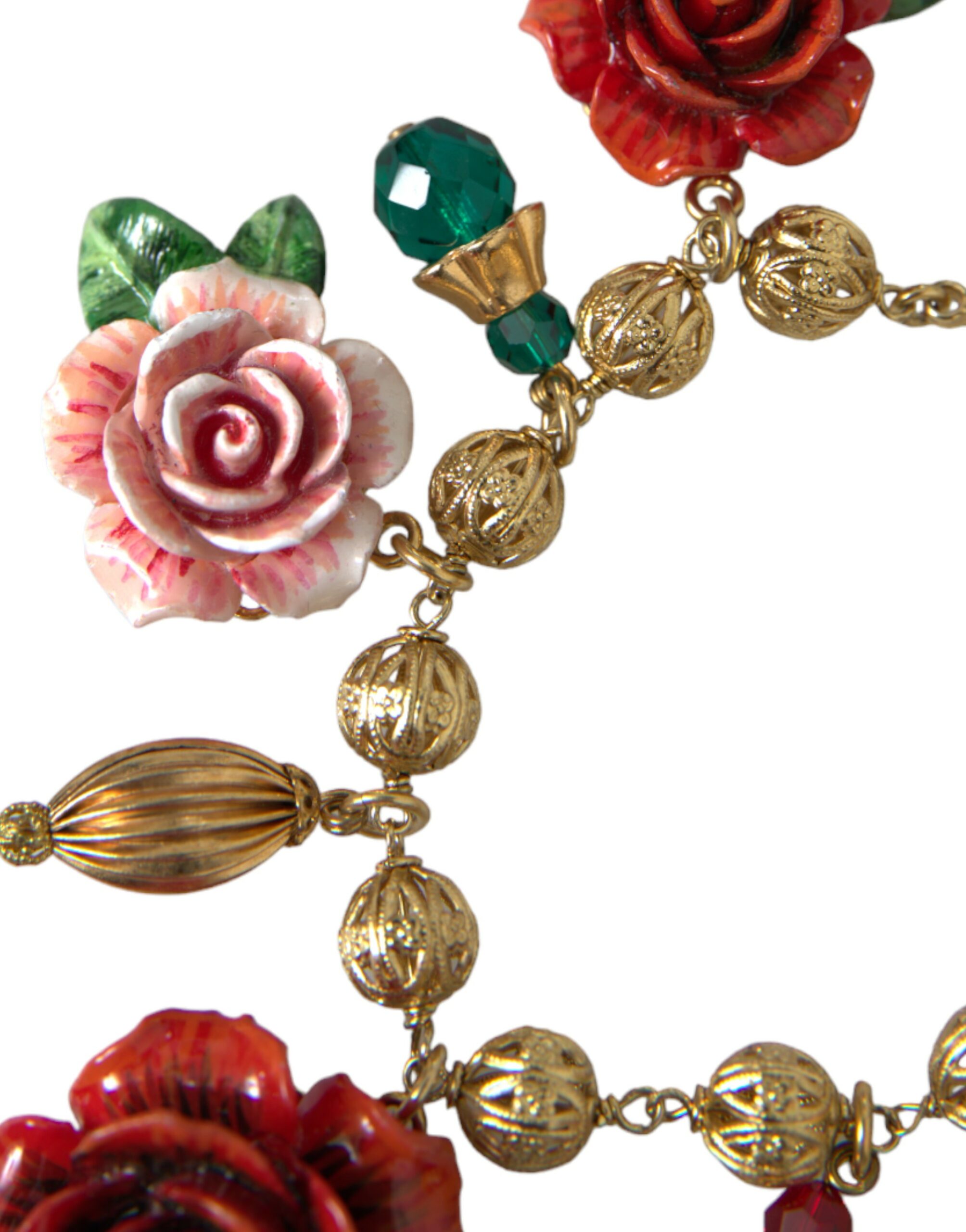 4404300.jpg Gold Brass Multicolor Crystal Rose Ball Chain Bracelet - Image 3